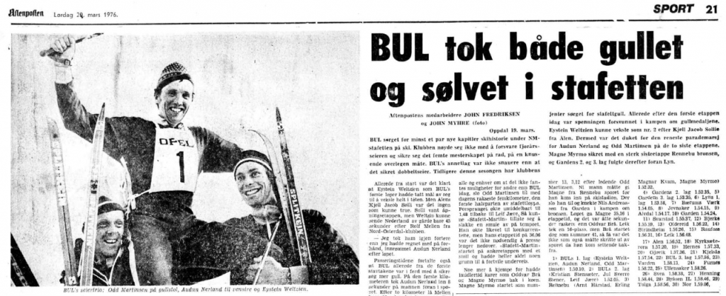Faksimile Aftenposten 20.3.1976 - BUL avsluttet sin seiersrekke med dobbeltseier i 1976.