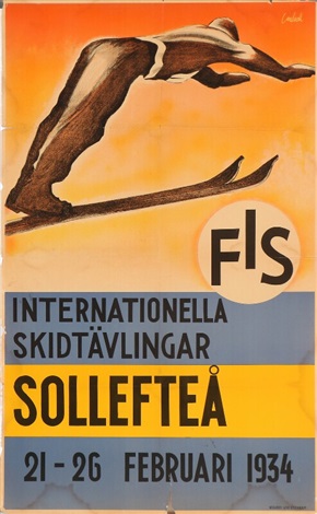 Plakat fra Internationella Skidtävlingar i Sollefteå 21.-26. februar 1934.