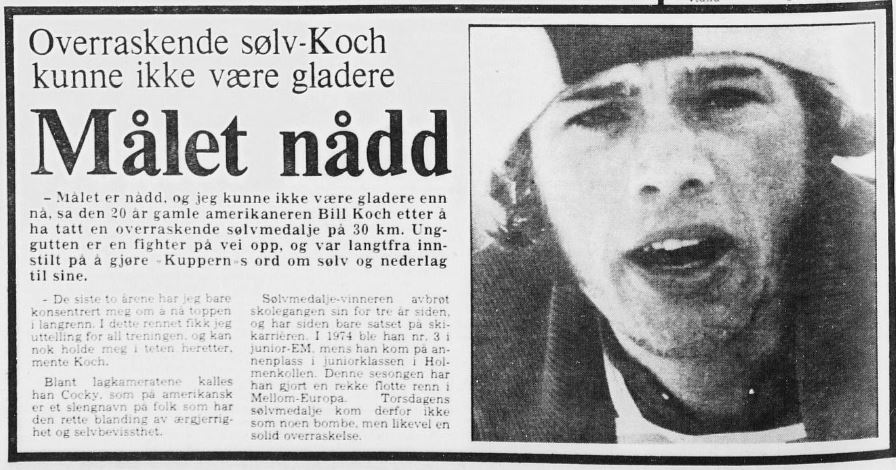 Faksimile Vårt Land 6.2.1976 - "Målet nådd" sier en overraskende sølv-Koch