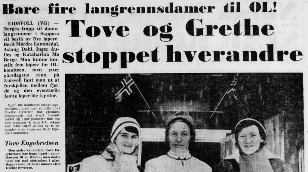 Faksimile VG 20. januar 1972 - "Tove og Grethe stoppet hverandre"