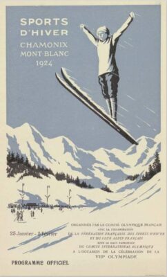 Forside offisielt OL-program Chamonix 1924 - med tegning av en skihopper